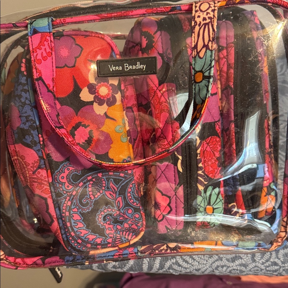 Vera Bradley Multicolor Pink Floral Clear Travel Cosmetic Tote